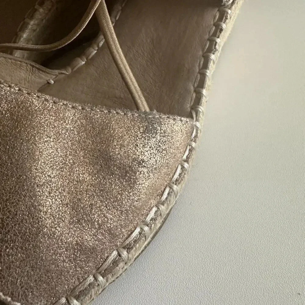 Eileen Fisher‎ Agnes Espadrille Wedge Sandal Women's 8.5 Gold Metallic System